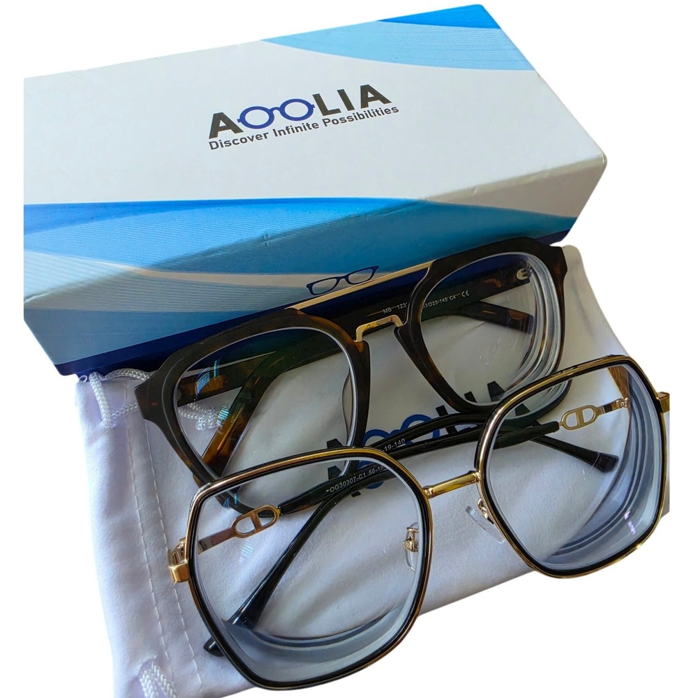 Aoolia Eyeglass Frames Lot Tortoise Double Bridge & Gold Geometric Glitter 2pc